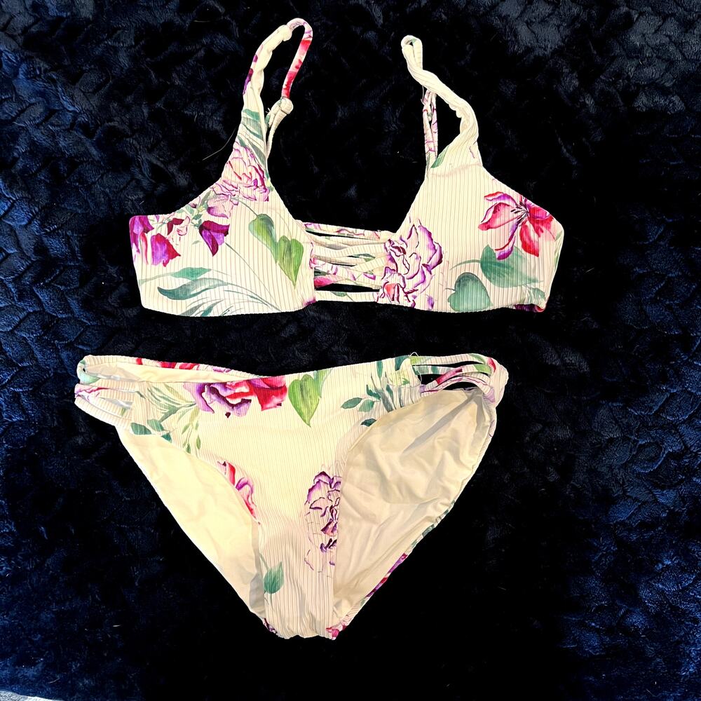 Tinibikini Garden Floral Purple Green Two Piece Bikini Womens‎ XS